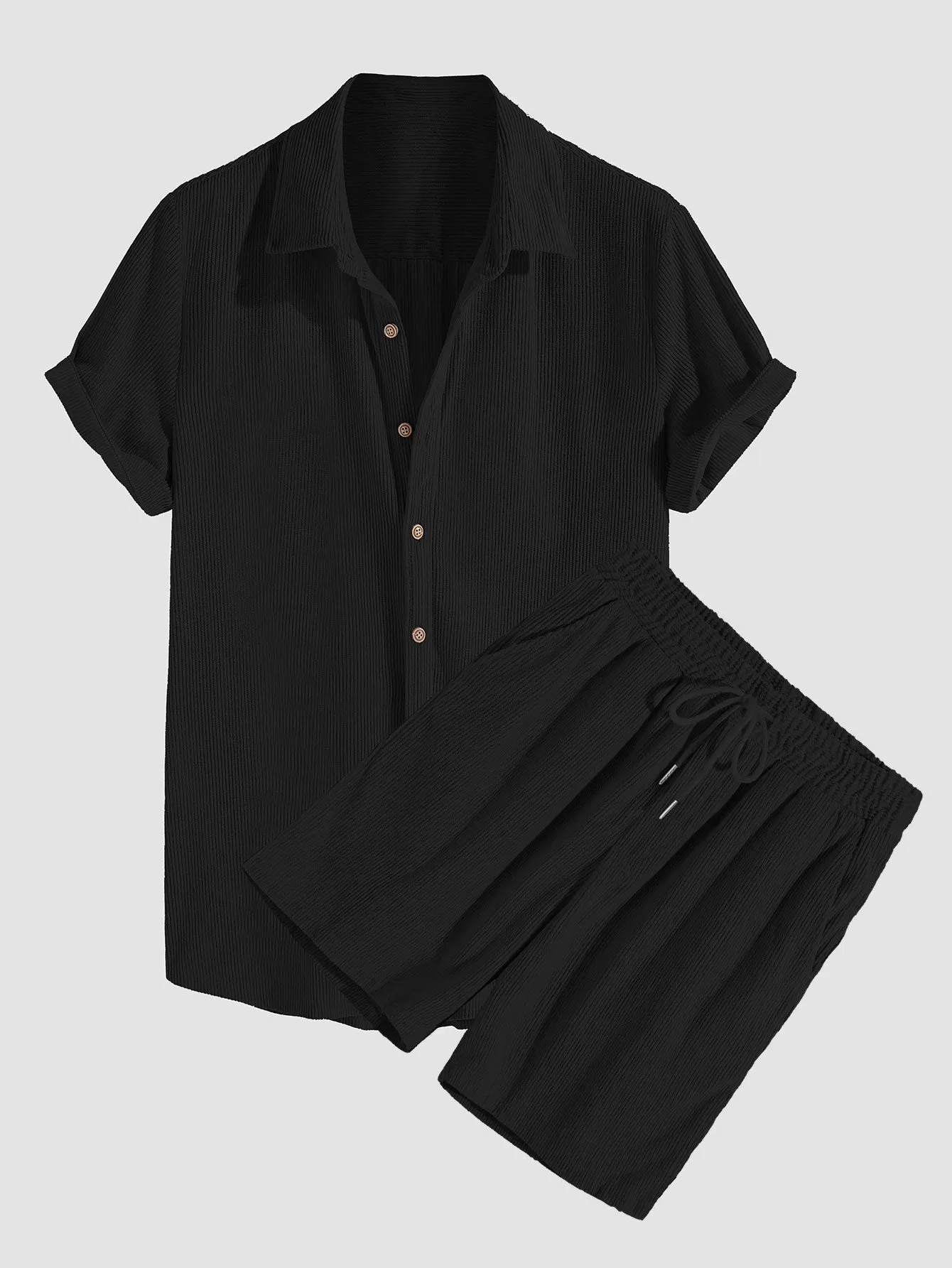 CRERI Short-Sleeved Corduroy Button Up Shirt & Shorts