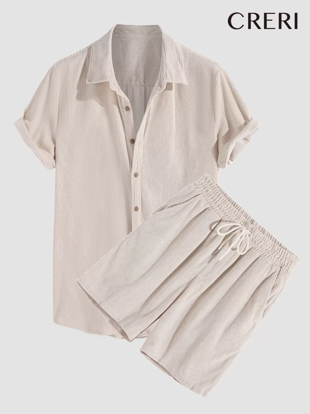 CRERI Short-Sleeved Corduroy Button Up Shirt & Shorts