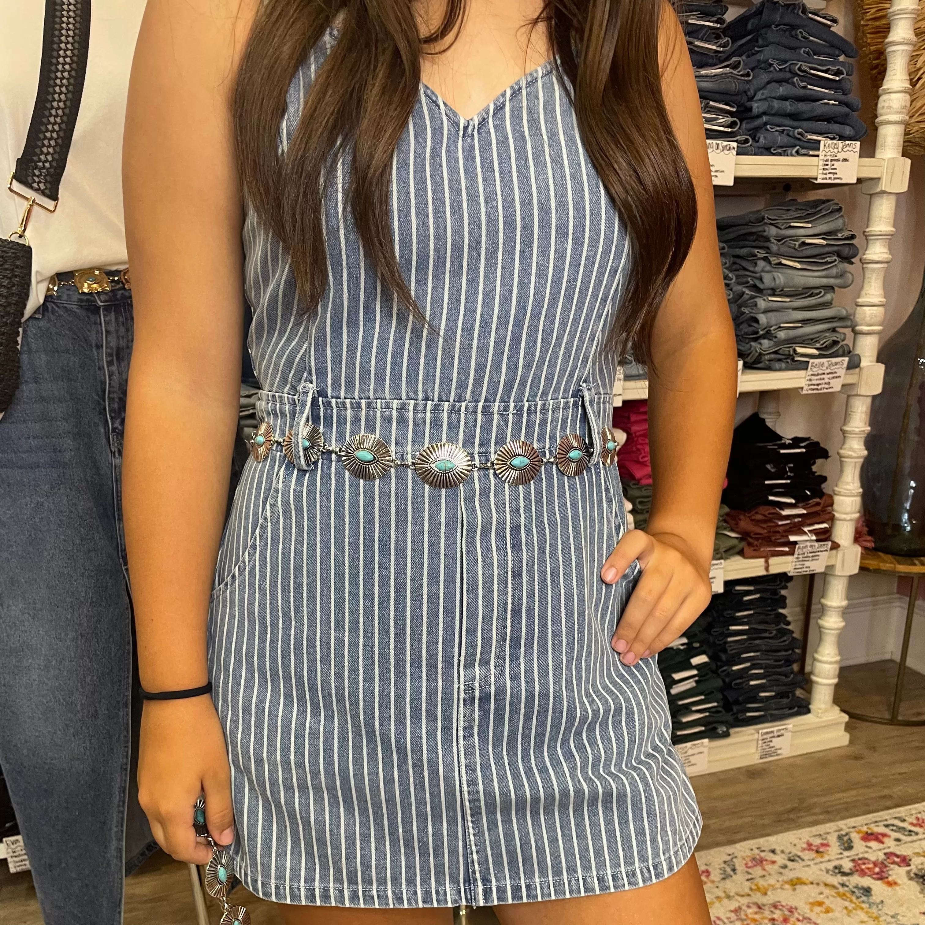 Dancing in Denim Striped Romper