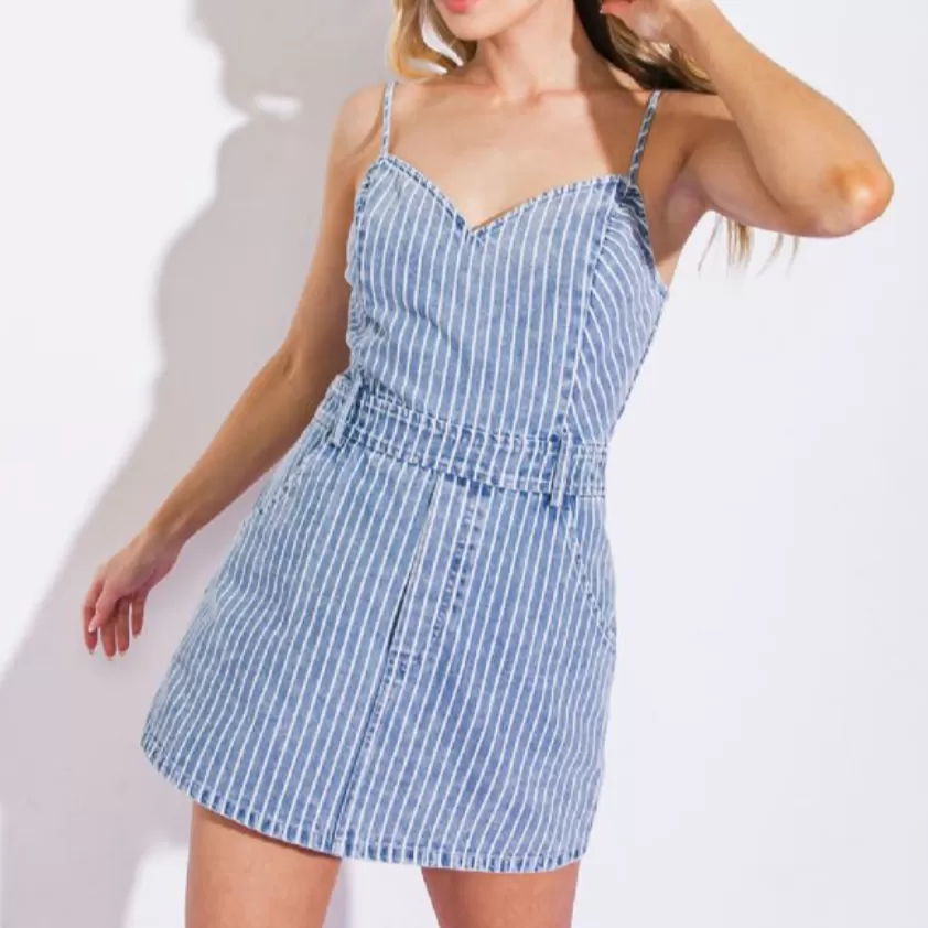 Dancing in Denim Striped Romper