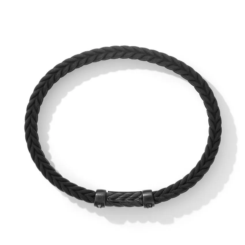 David Yurman Gents Chevron Black Rubber Bracelet with Black Titanium and Pave Black Diamonds