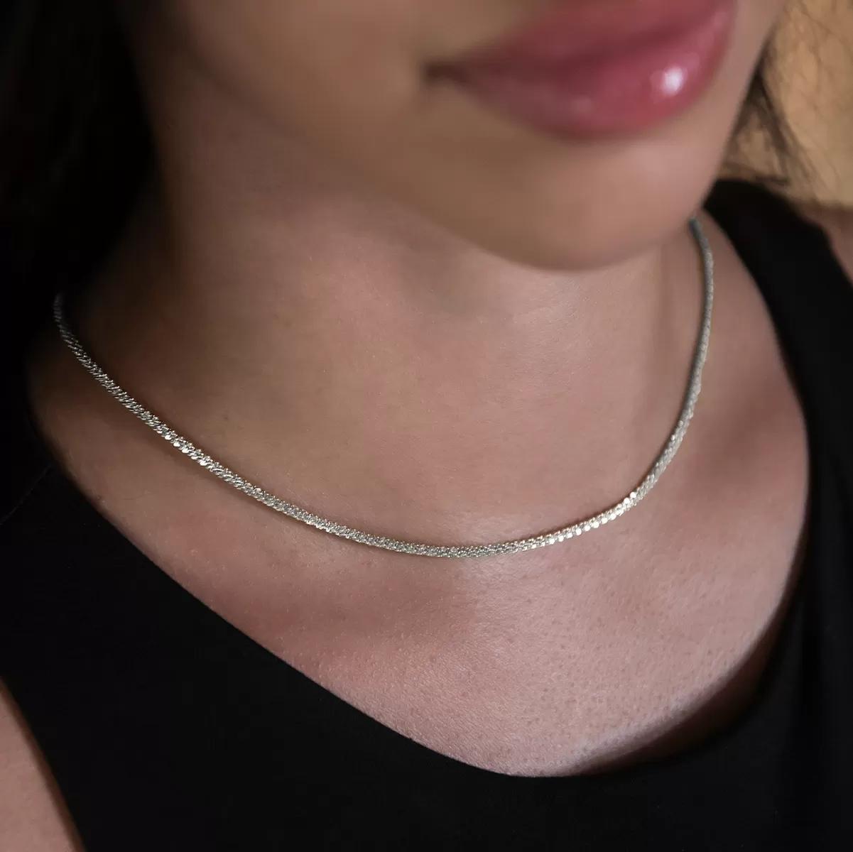 Diamond Cut Popcorn Necklace in White Gold- 2mm