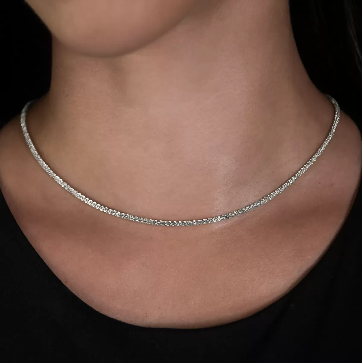 Diamond Cut Popcorn Necklace in White Gold- 2mm