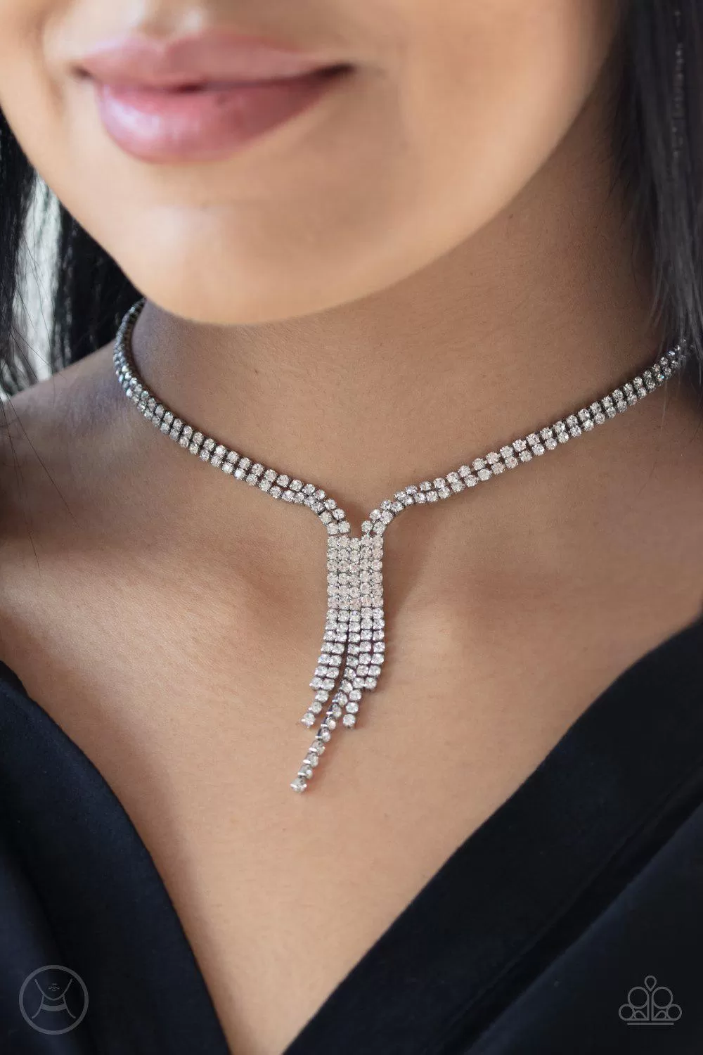 Double the Diva White Rhinestone Choker Necklace - Paparazzi Accessories