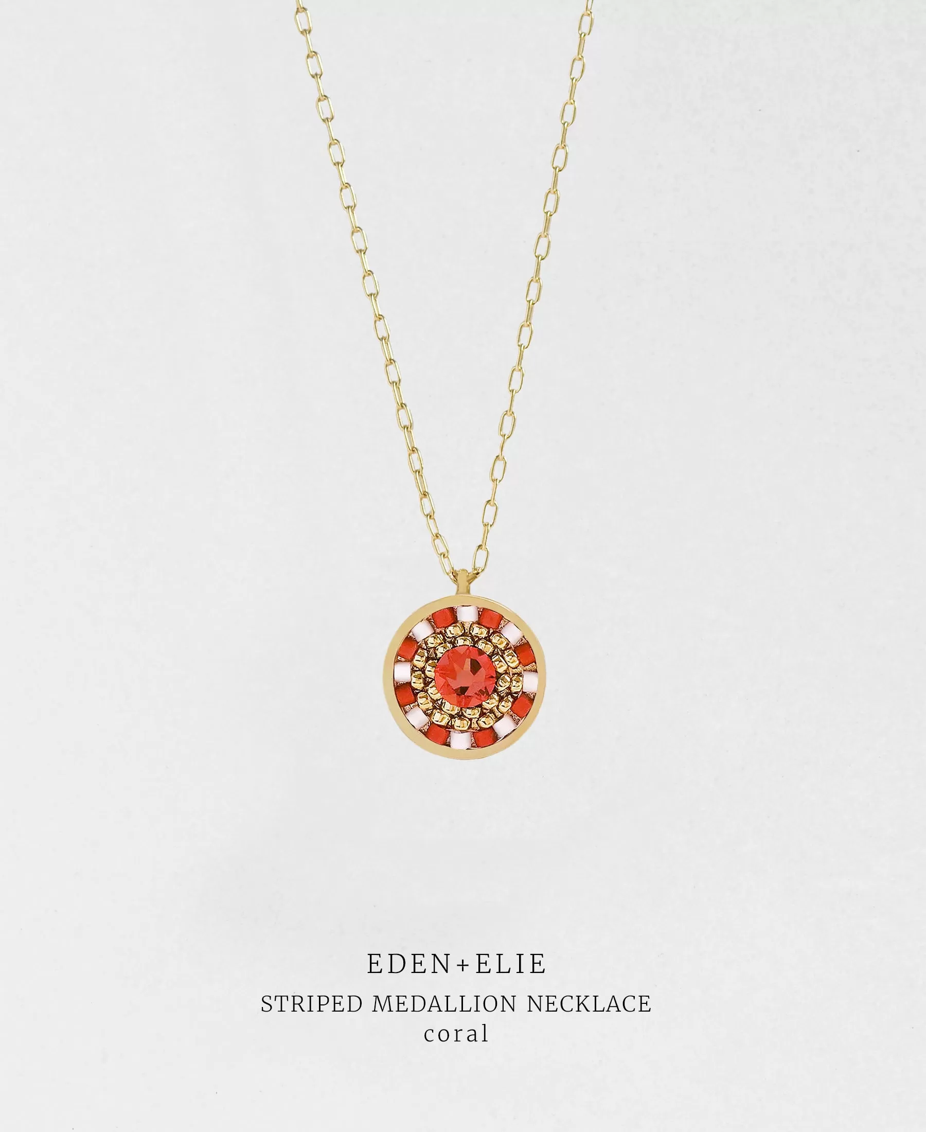 EDEN   ELIE Striped Medallion necklace - Coral