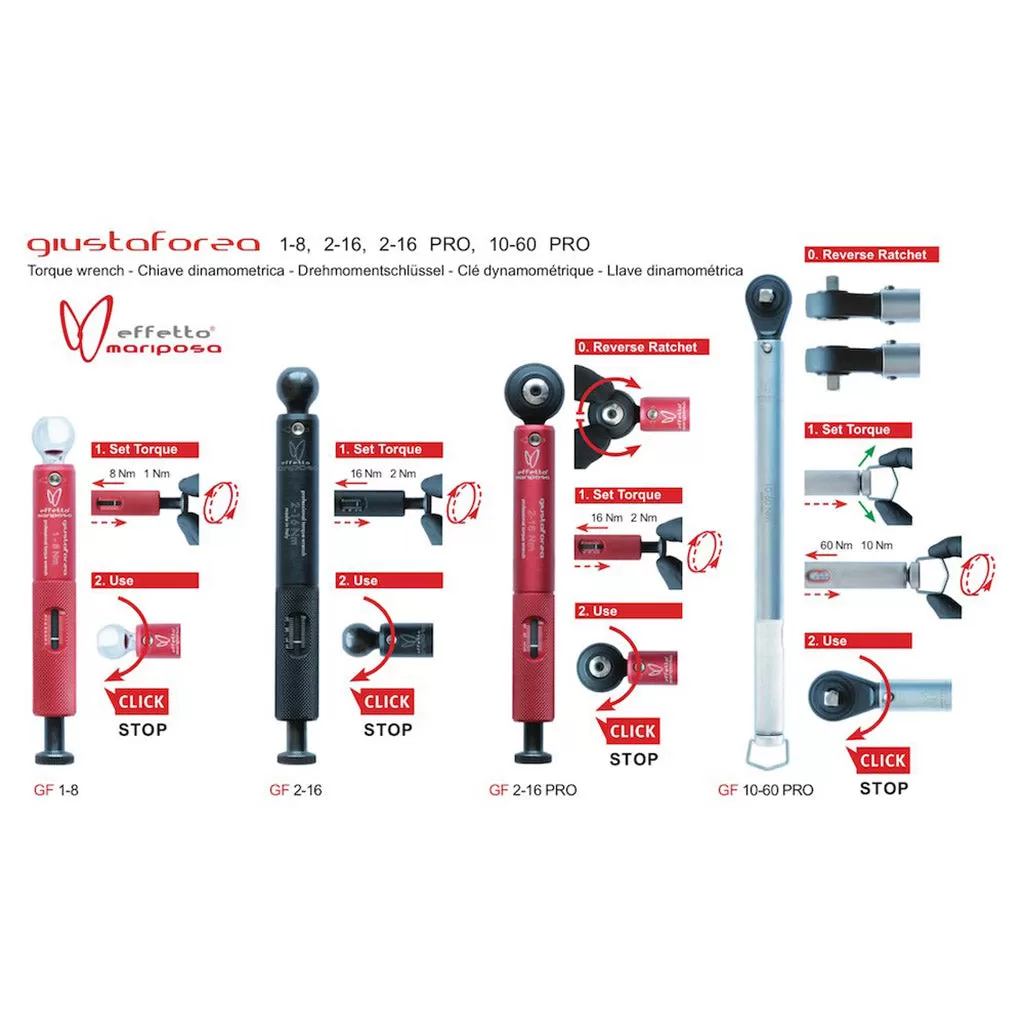 Effetto Mariposa Giustaforza DLX 1-8 Nm Torque Wrench - Red