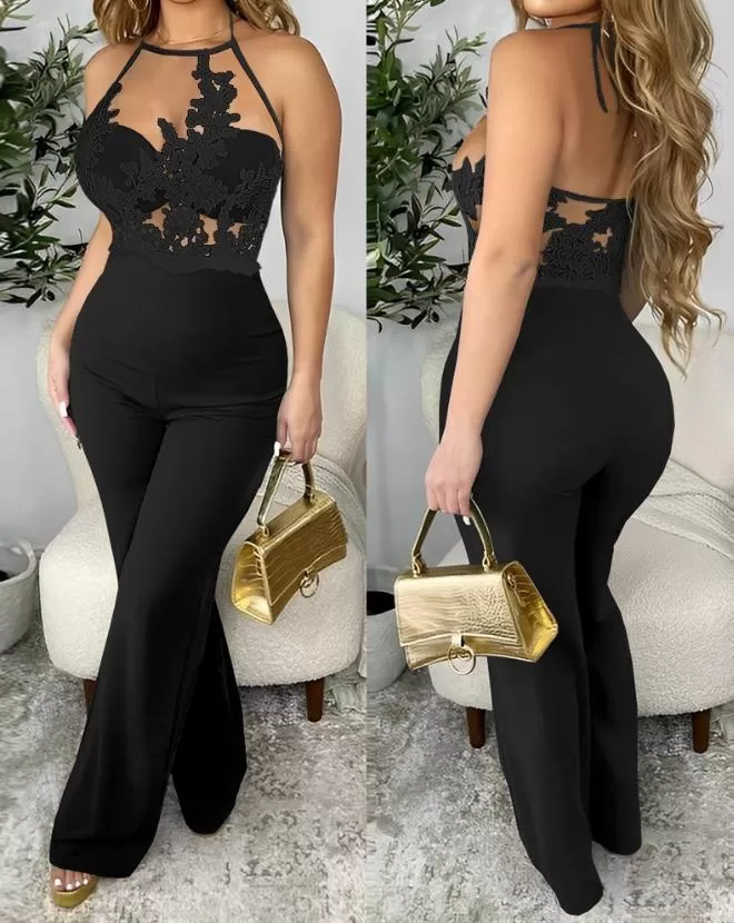 ELEGANCE IN CONTRAST HALTER JUMPSUIT