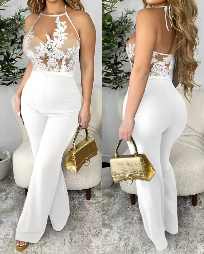 ELEGANCE IN CONTRAST HALTER JUMPSUIT