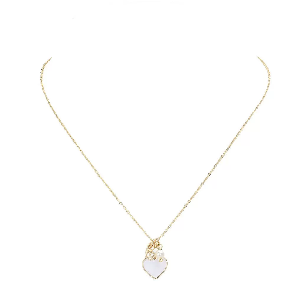 Enamel Heart Pearl Pendant Necklace