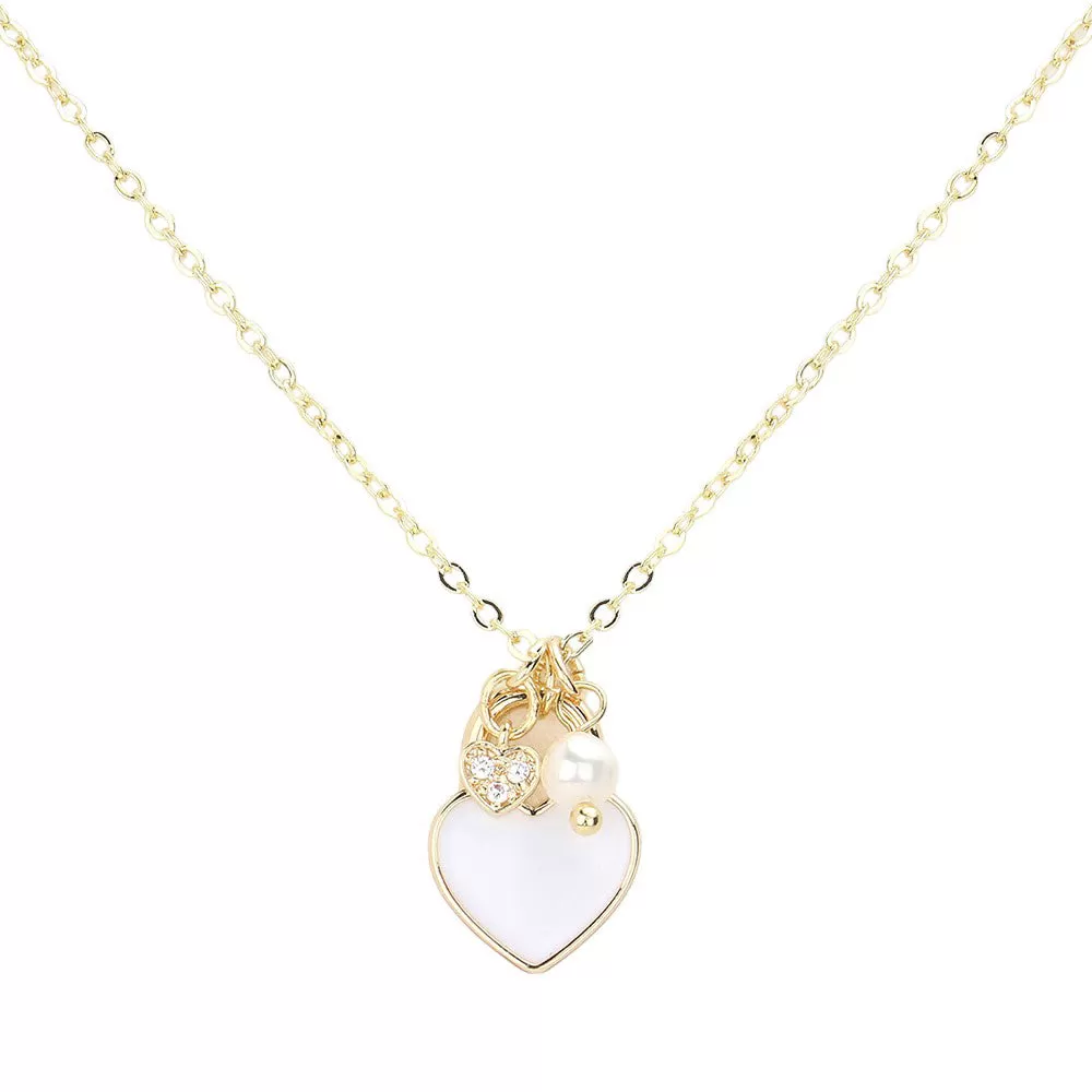 Enamel Heart Pearl Pendant Necklace