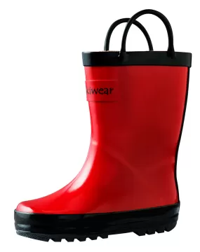 Fiery Red Loop Handle Rubber Rain Boots