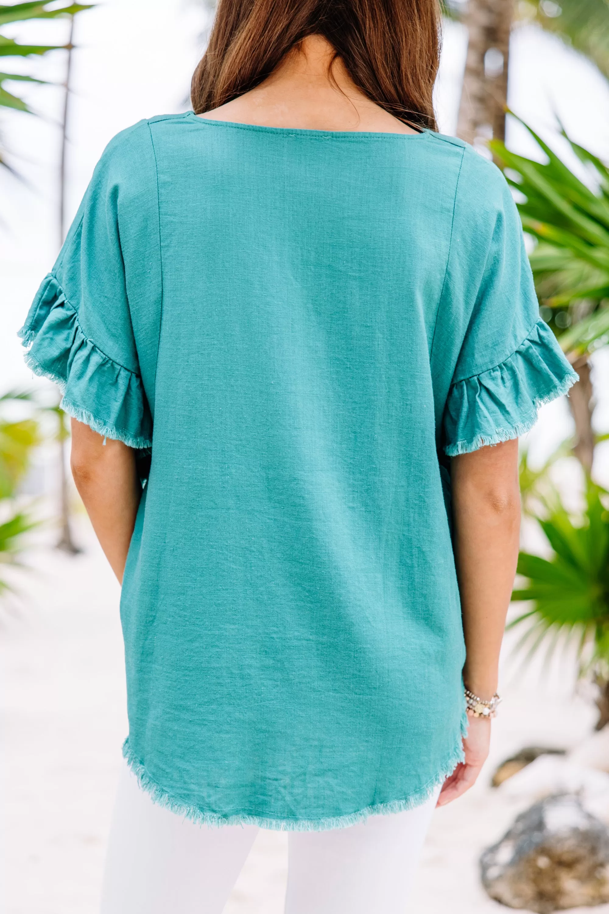 Find You Out Lagoon Green Linen Top