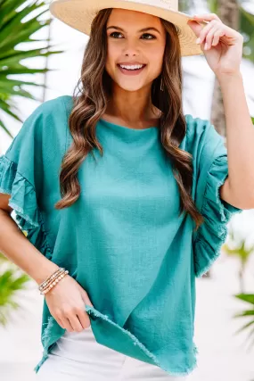 Find You Out Lagoon Green Linen Top