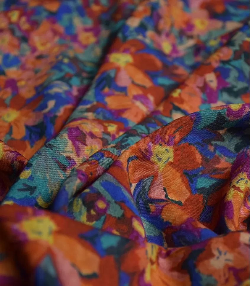 Floral Rayon Challis Fabric from France in Simone