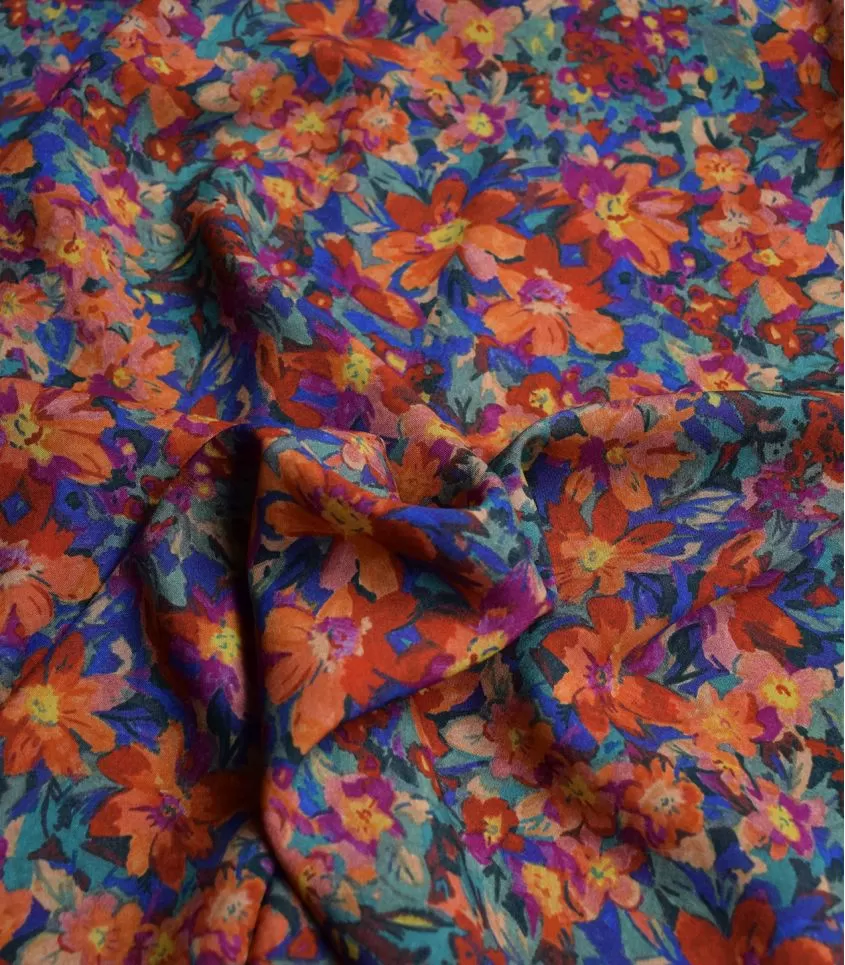 Floral Rayon Challis Fabric from France in Simone