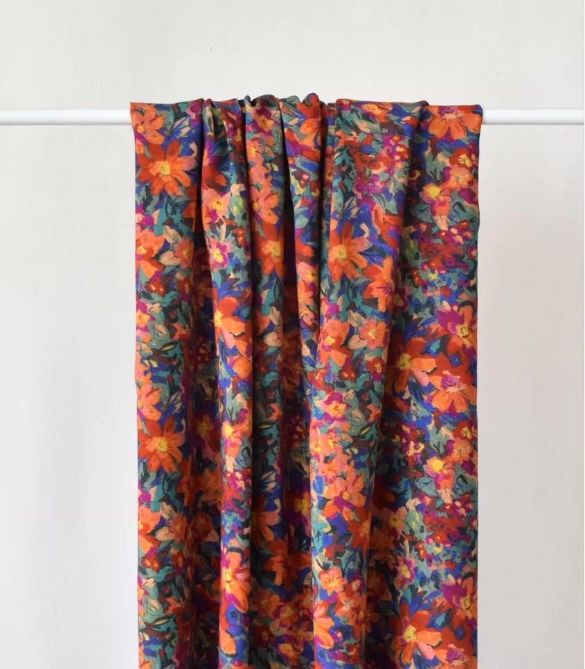 Floral Rayon Challis Fabric from France in Simone