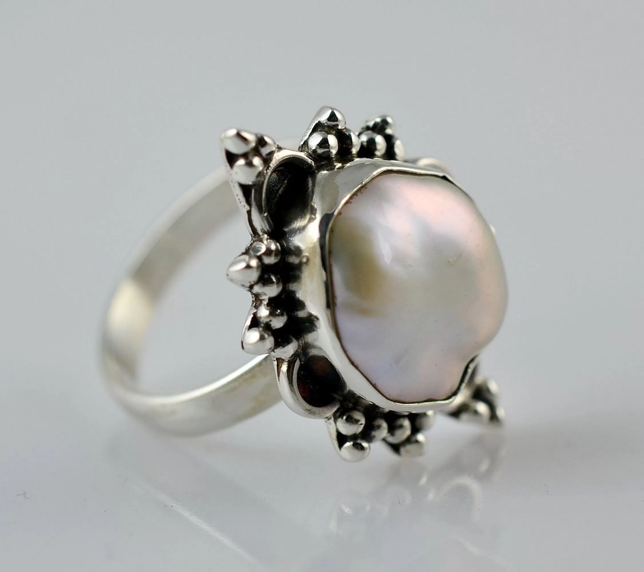 Freshwater Coin Pearl Ring 925 Sterling Solid Silver Ring, Size 4 to 13 US