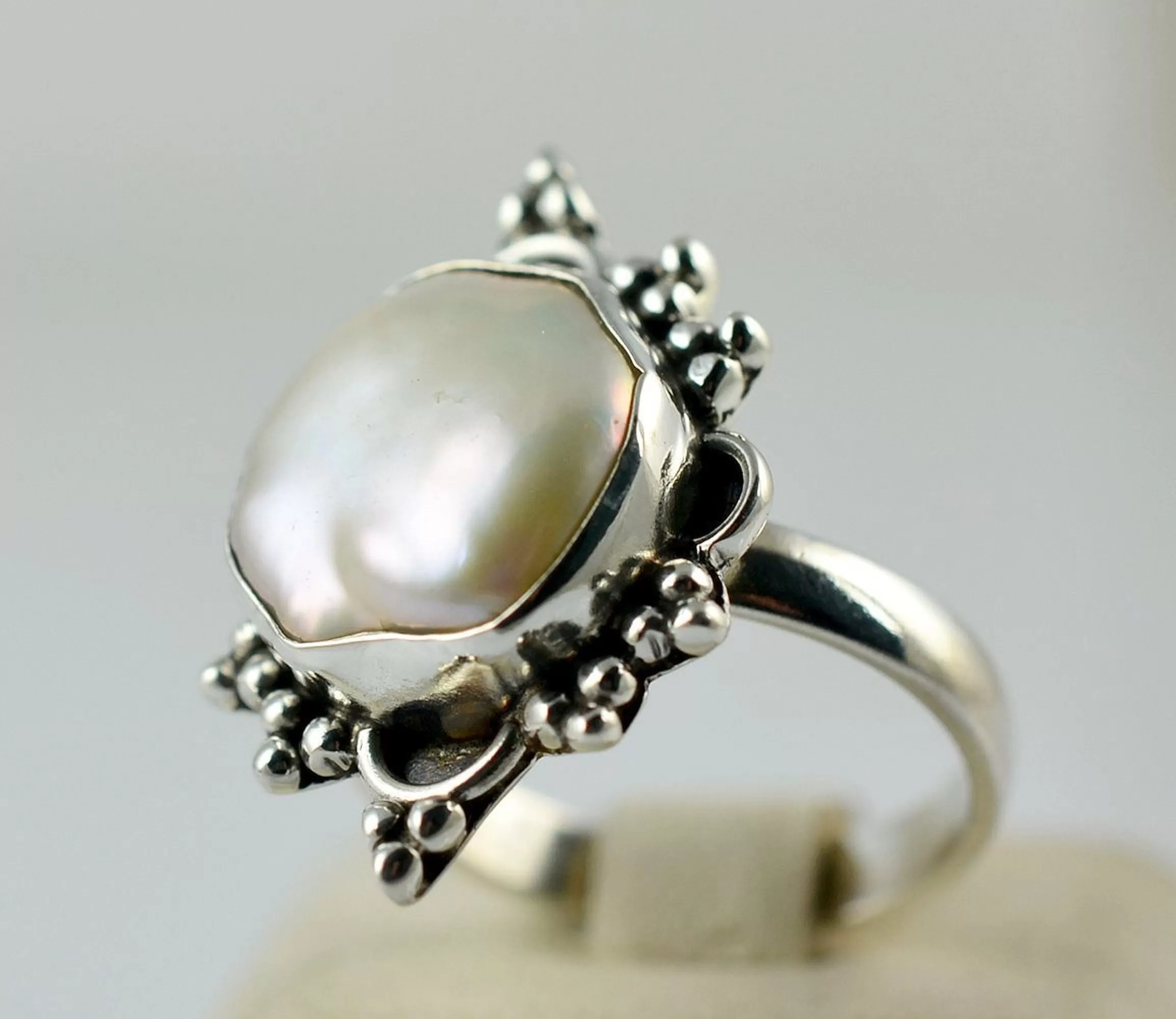 Freshwater Coin Pearl Ring 925 Sterling Solid Silver Ring, Size 4 to 13 US