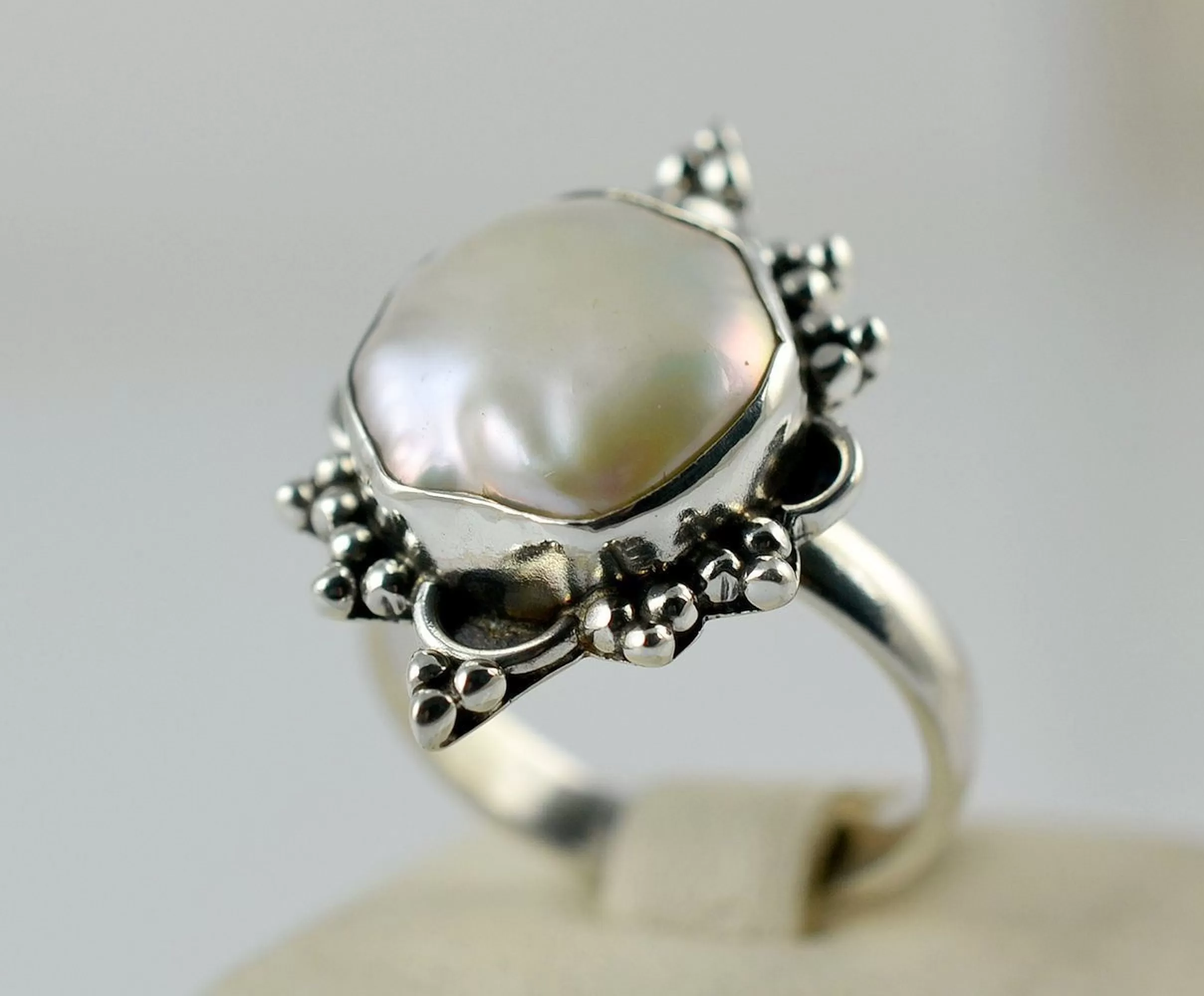 Freshwater Coin Pearl Ring 925 Sterling Solid Silver Ring, Size 4 to 13 US