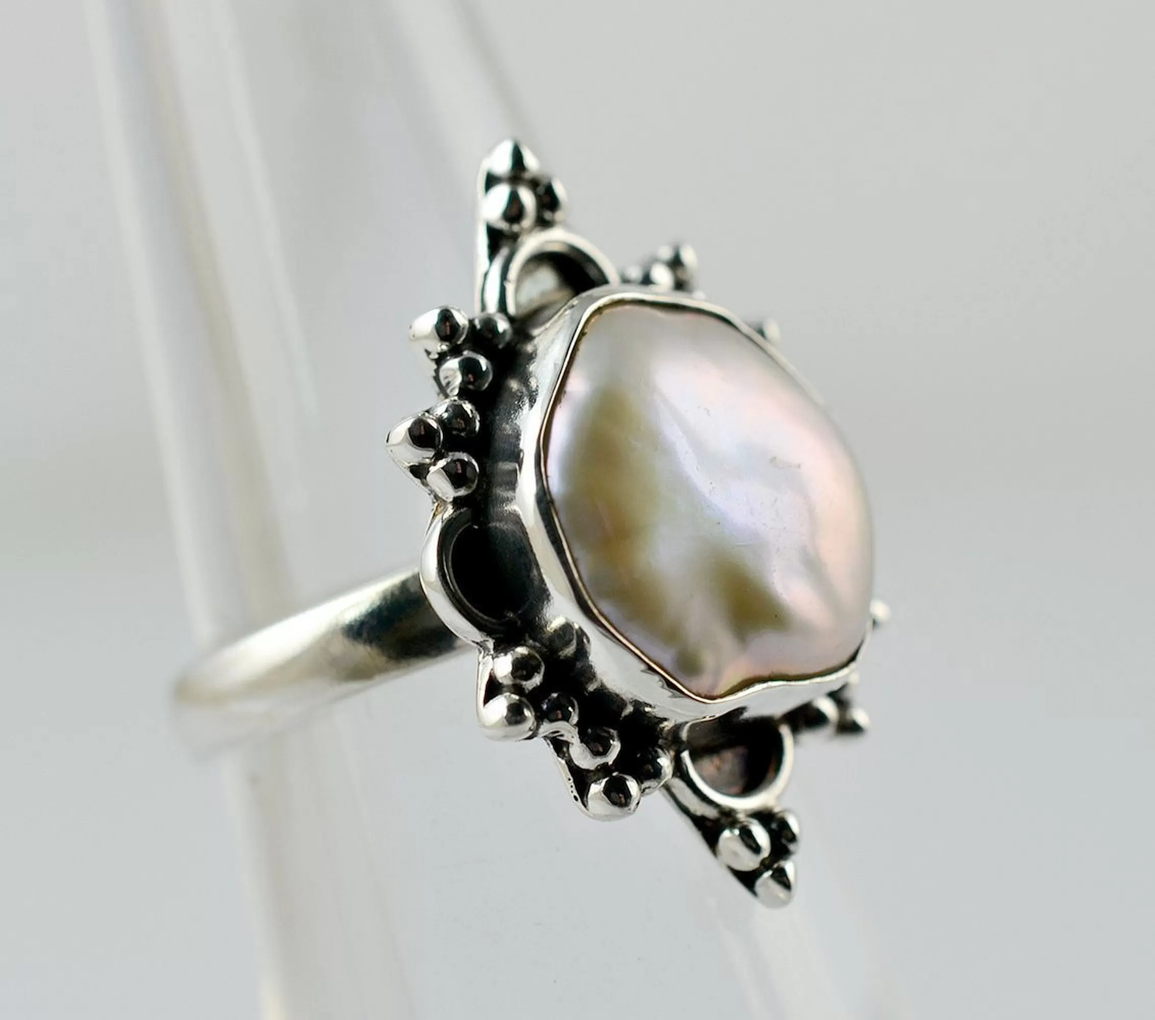 Freshwater Coin Pearl Ring 925 Sterling Solid Silver Ring, Size 4 to 13 US