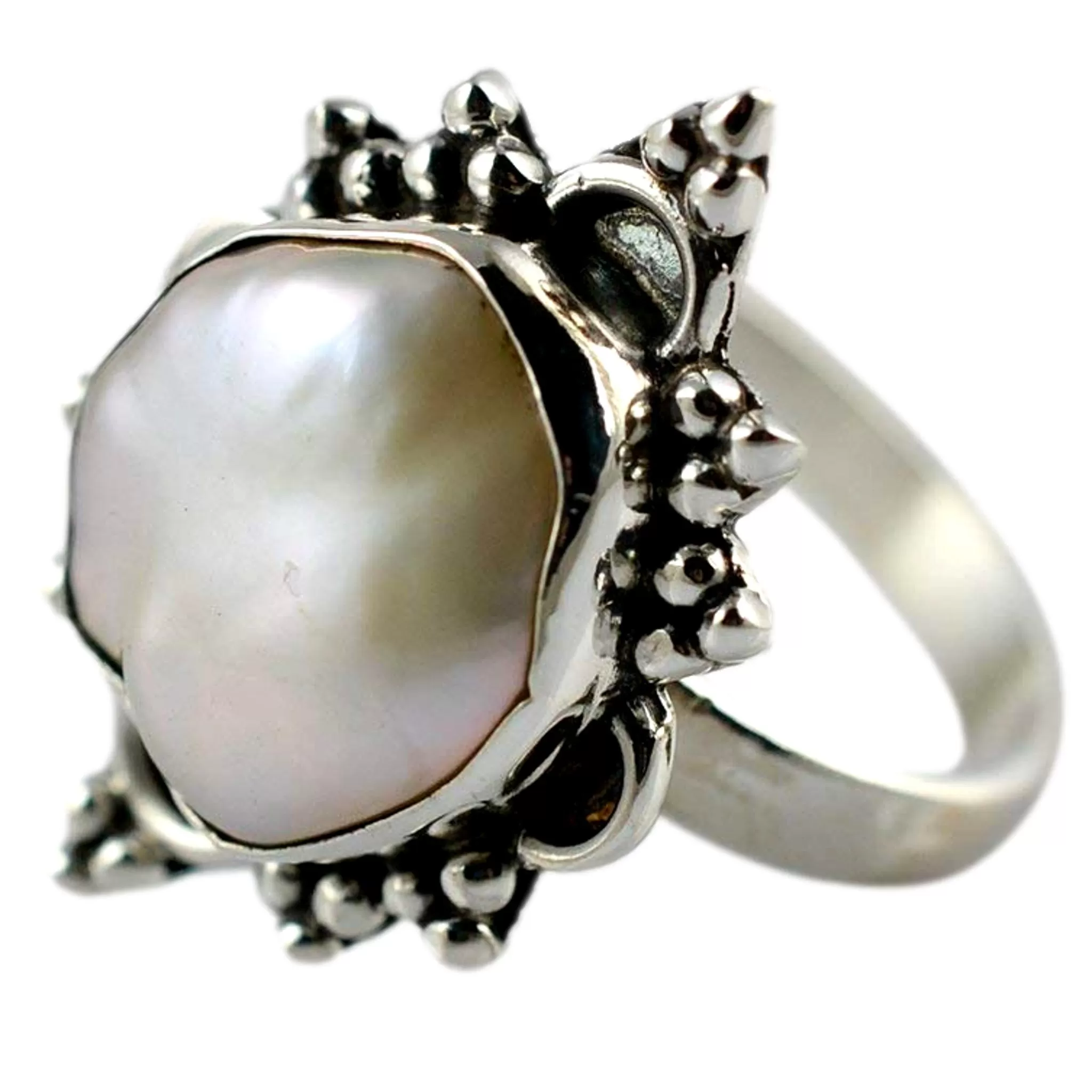 Freshwater Coin Pearl Ring 925 Sterling Solid Silver Ring, Size 4 to 13 US