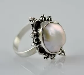 Freshwater Coin Pearl Ring 925 Sterling Solid Silver Ring, Size 4 to 13 US