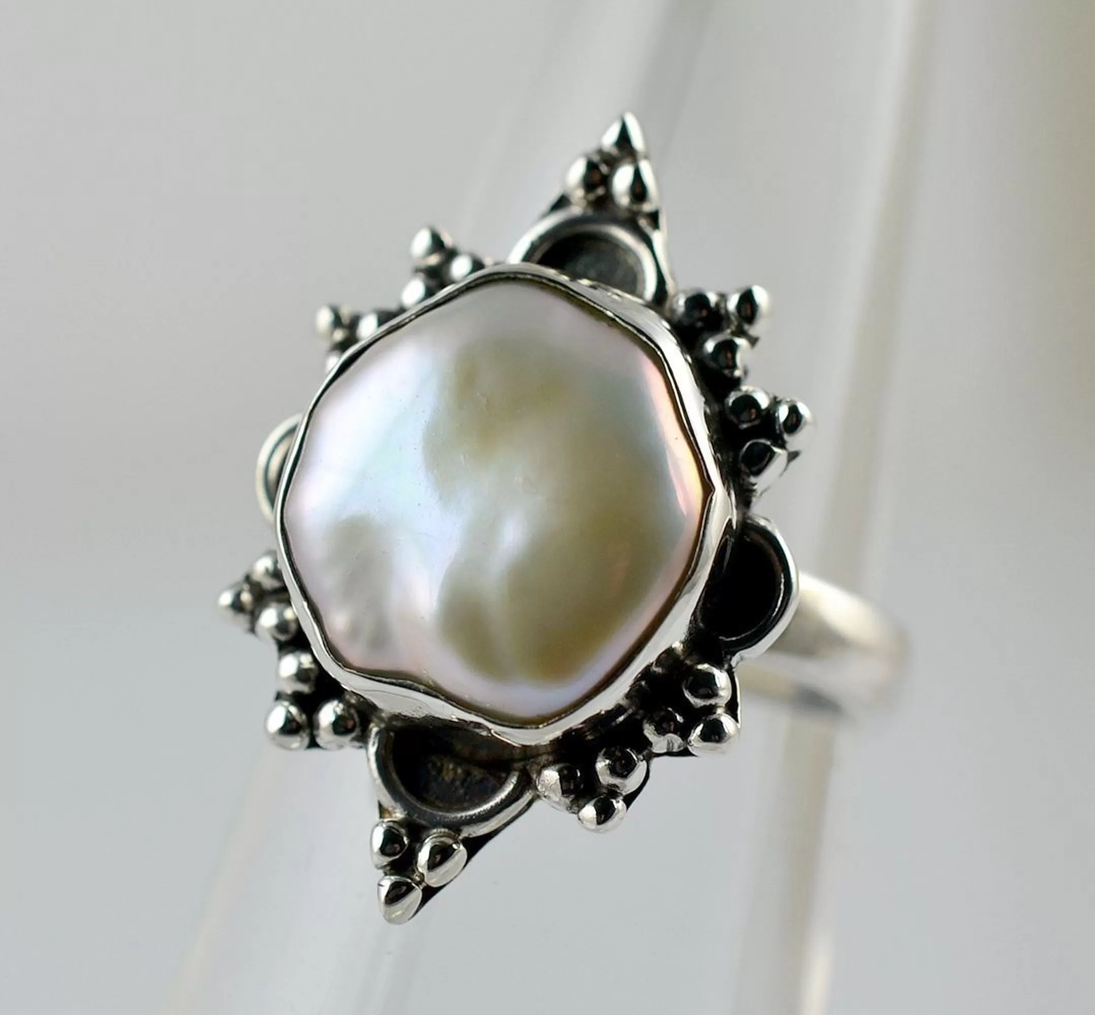 Freshwater Coin Pearl Ring 925 Sterling Solid Silver Ring, Size 4 to 13 US