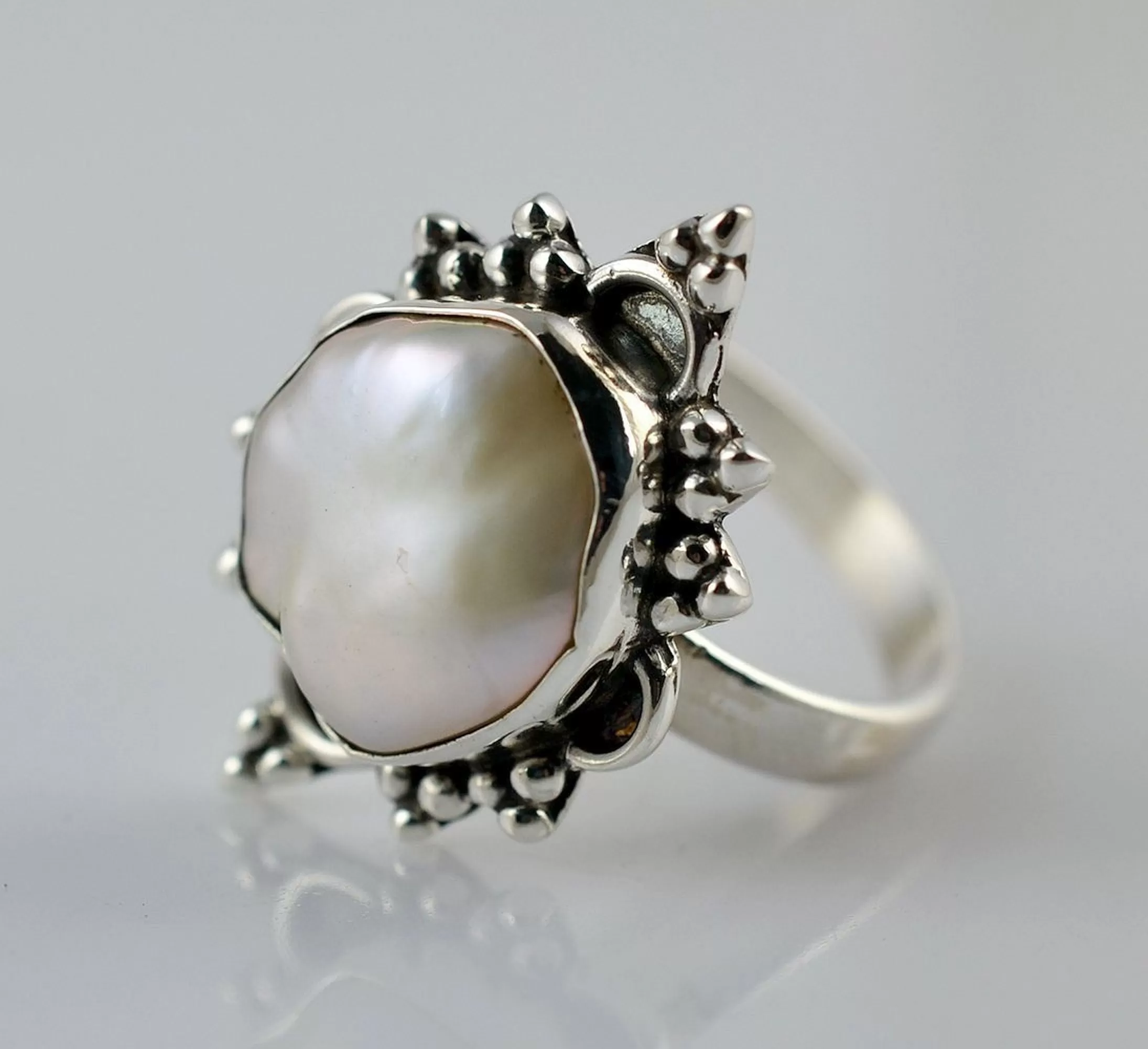 Freshwater Coin Pearl Ring 925 Sterling Solid Silver Ring, Size 4 to 13 US