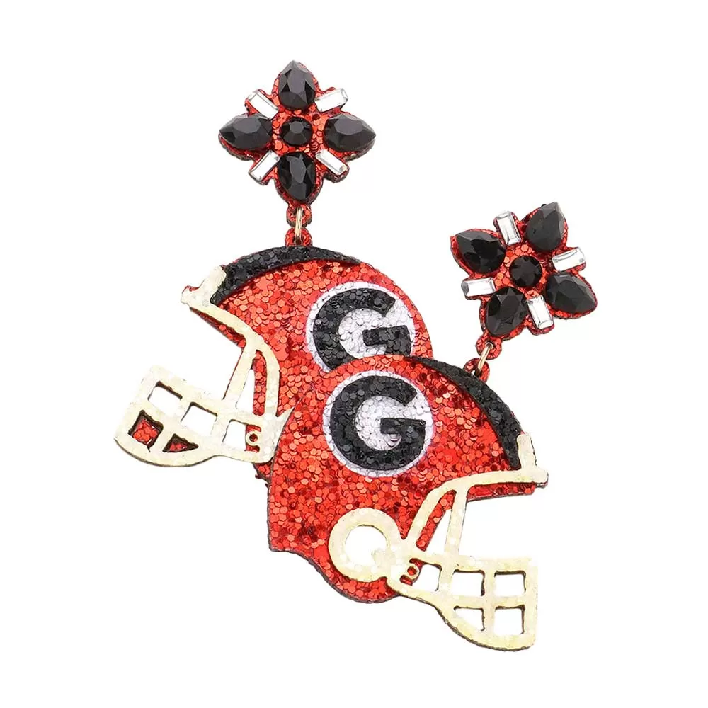 Game Day Glittered Football Helmet Dangle Earrings