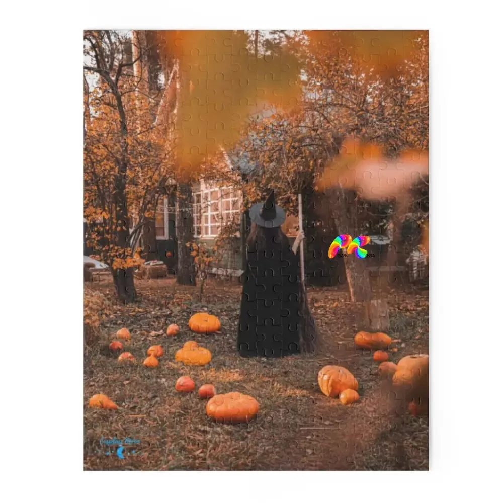 Girl Witch With Pumpkins Jigsaw Puzzle