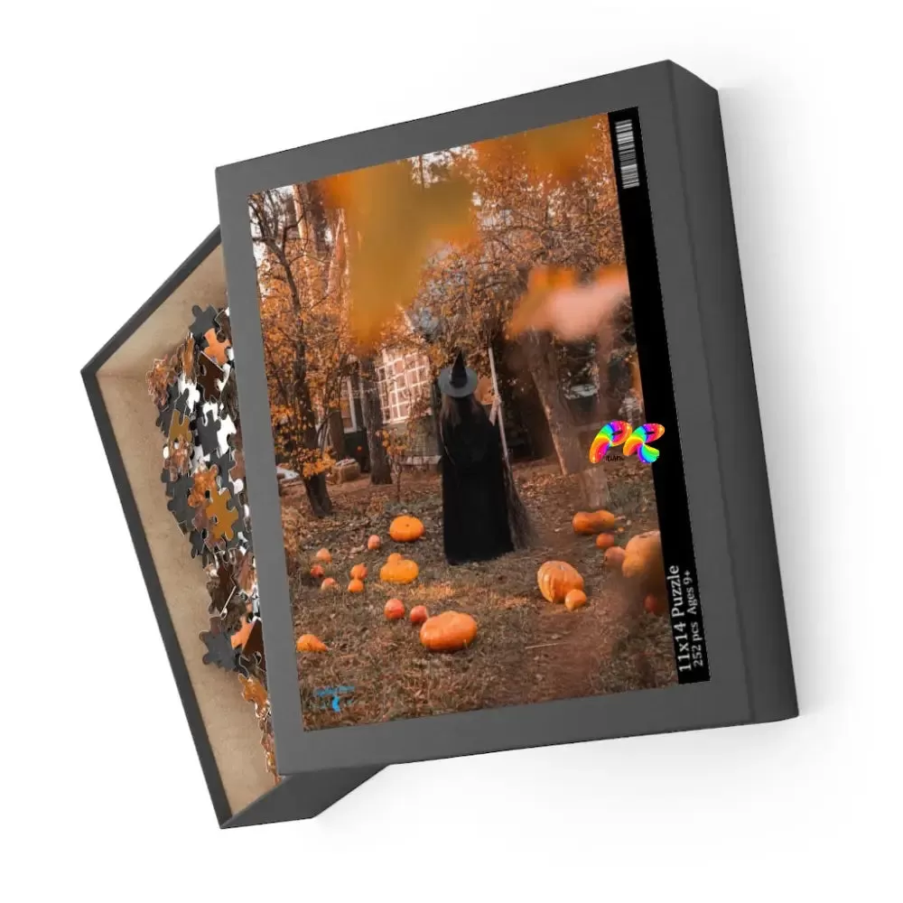 Girl Witch With Pumpkins Jigsaw Puzzle