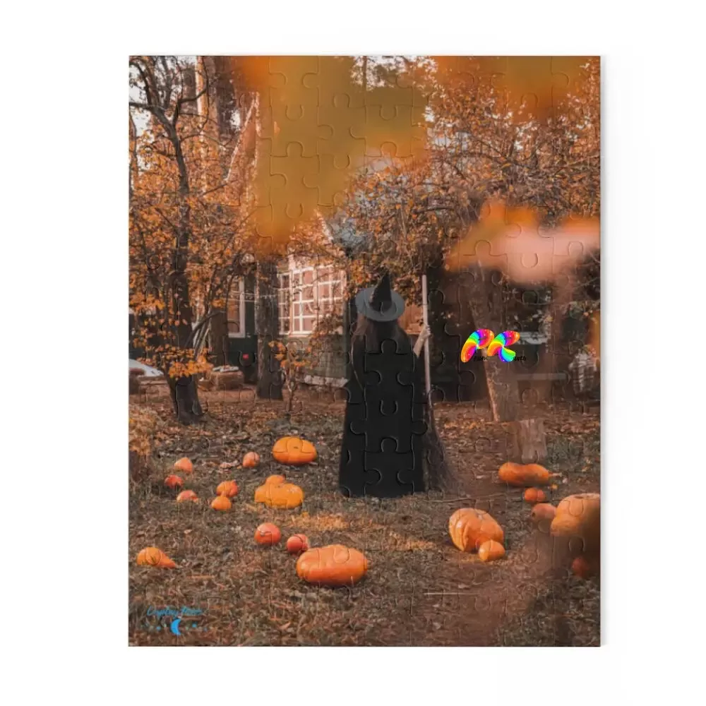 Girl Witch With Pumpkins Jigsaw Puzzle