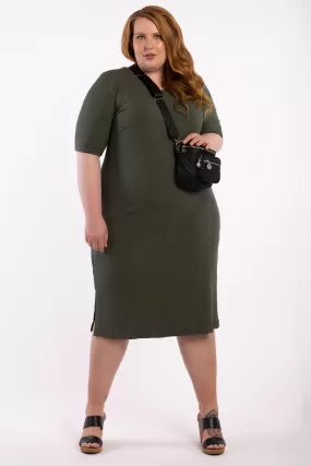 Good As Hell Rib Dress - Khaki - FINAL SALE - LAST ONES - XL (24/26)