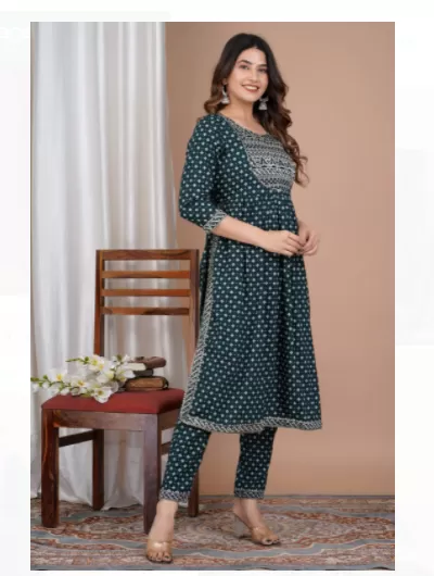 Green Embroidery Readymade Salwar Suit