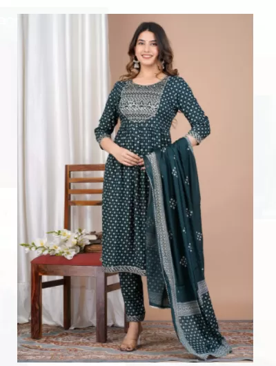 Green Embroidery Readymade Salwar Suit