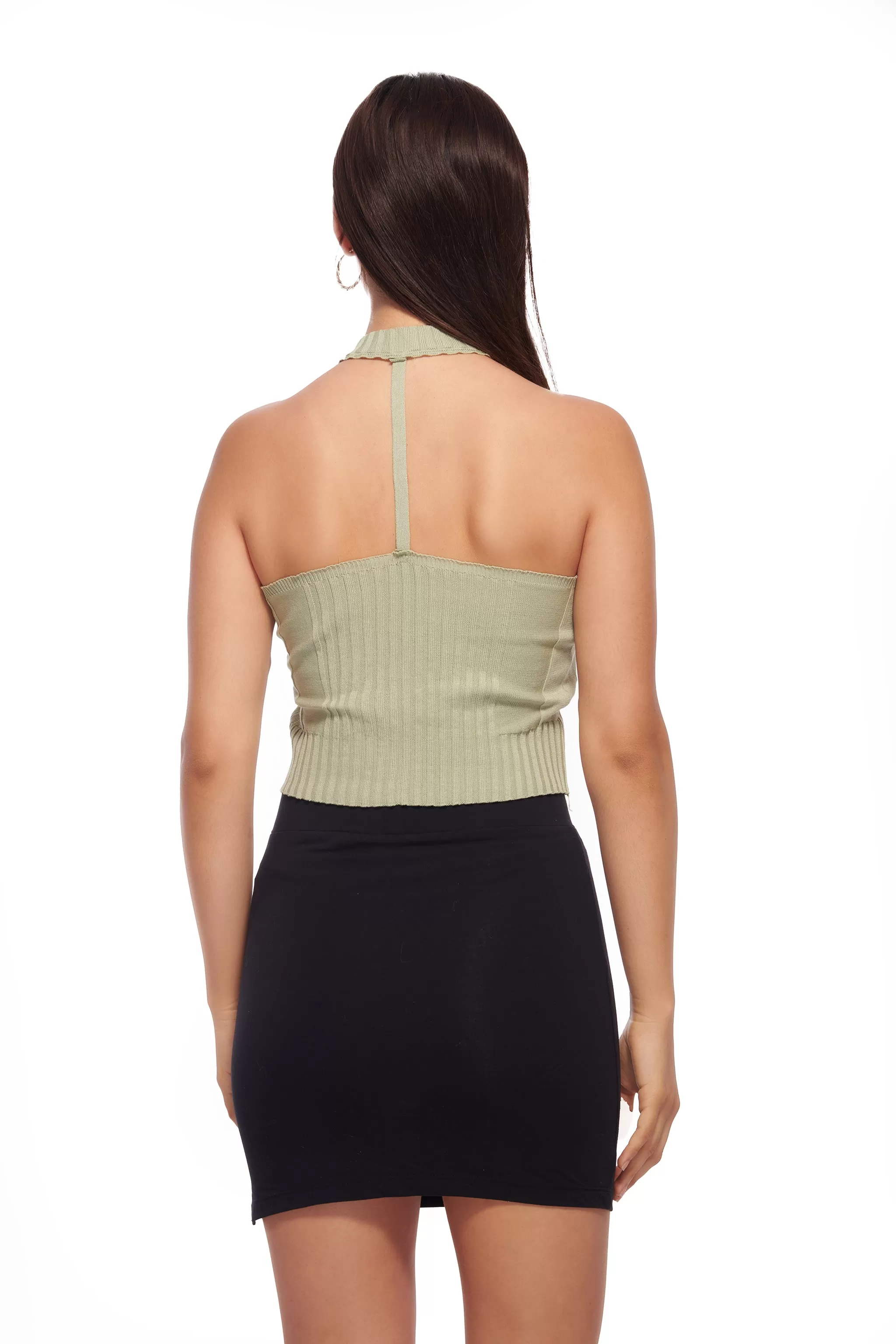 Green Knit Zipper Front  Crop top