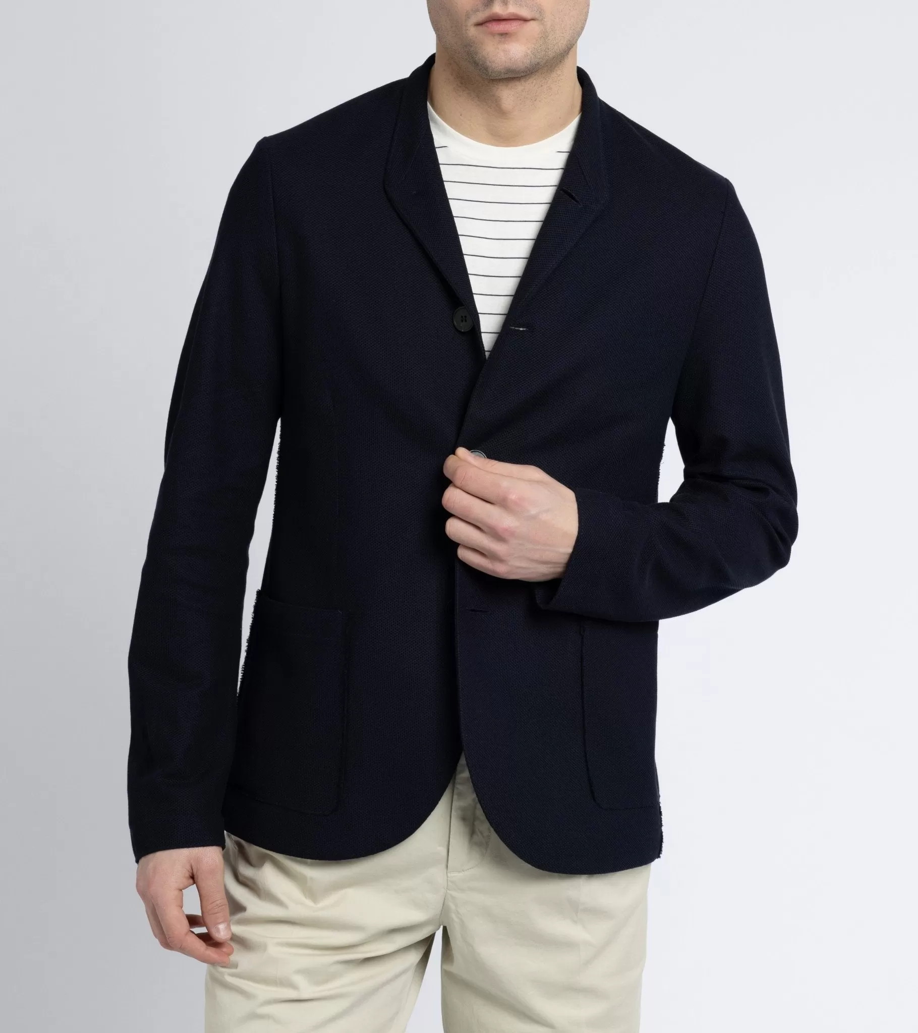 Harris Wharf Loro Piana Honeycomb Cotton Nehru Jacket: Navy