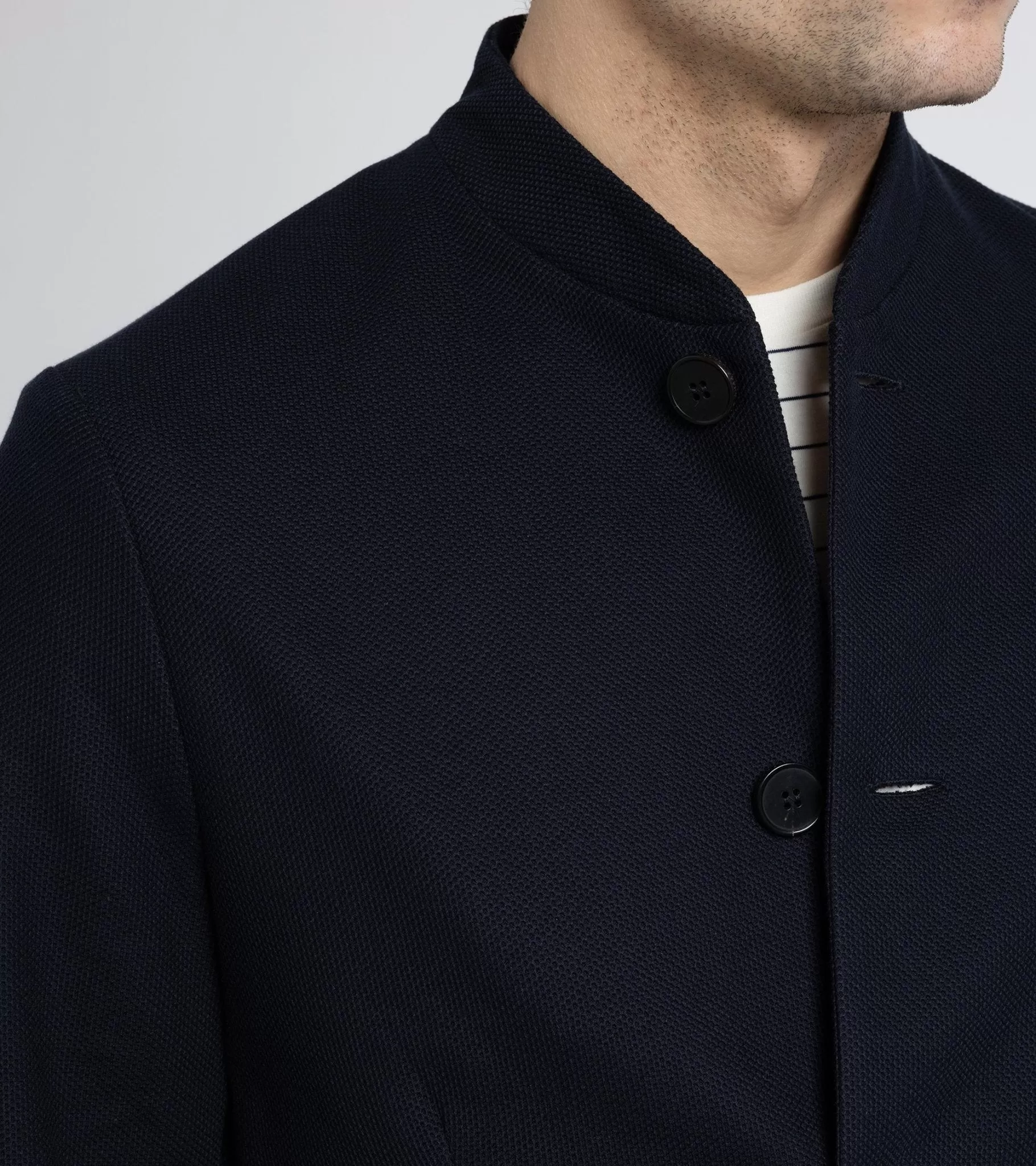 Harris Wharf Loro Piana Honeycomb Cotton Nehru Jacket: Navy