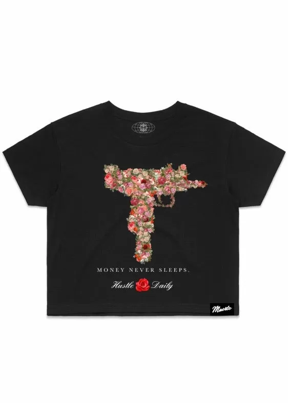 Hasta Muerte Hustle Daily Flower Uzi Crop Top (Black)