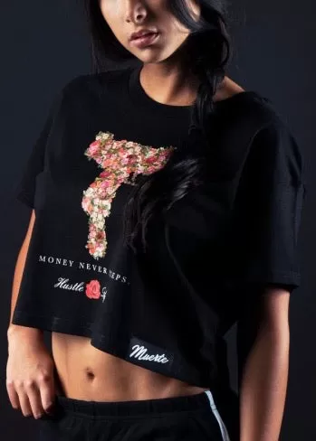 Hasta Muerte Hustle Daily Flower Uzi Crop Top (Black)