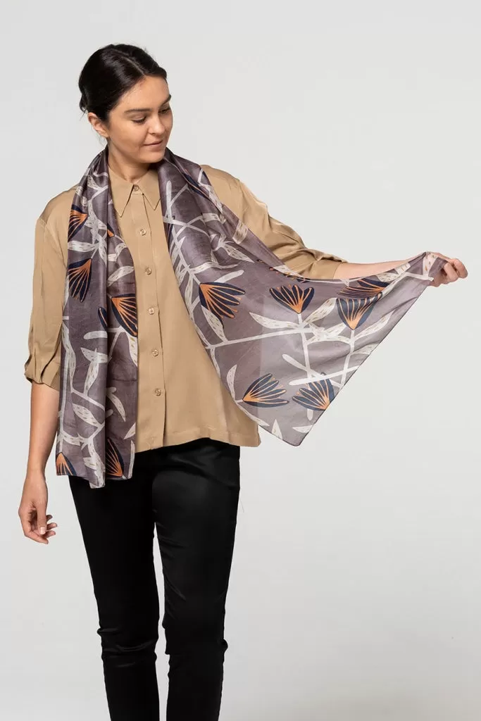 Indus - Silk Scarf - Flannel Flower - Slate, Indigo & Peach