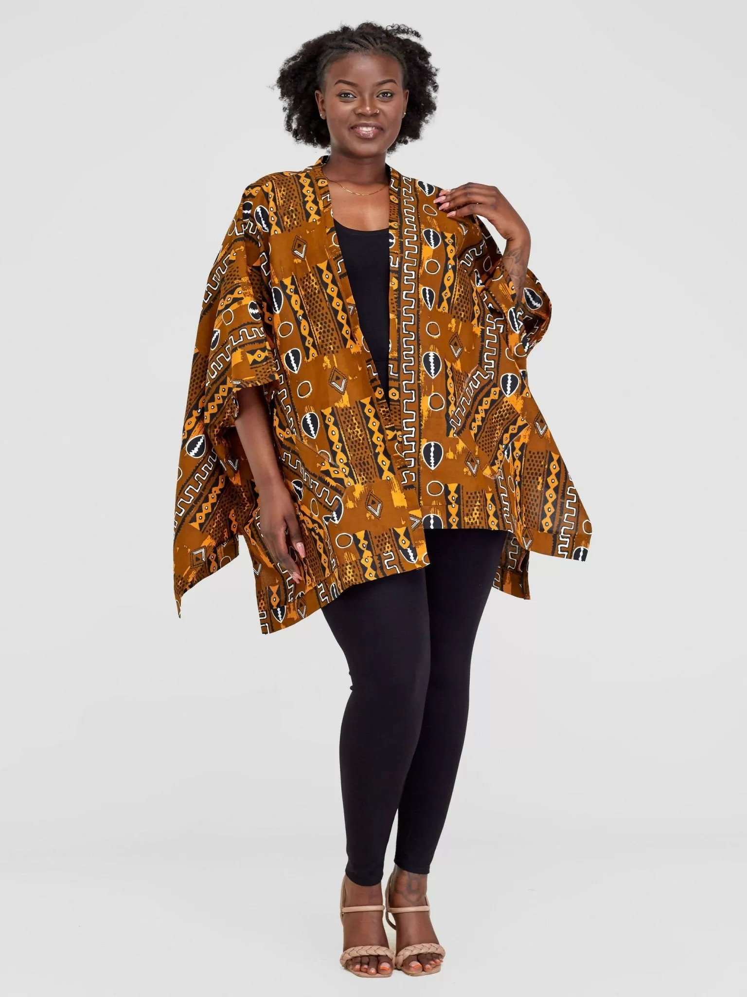 Izulu Magnum Short Kimono - Brown Print