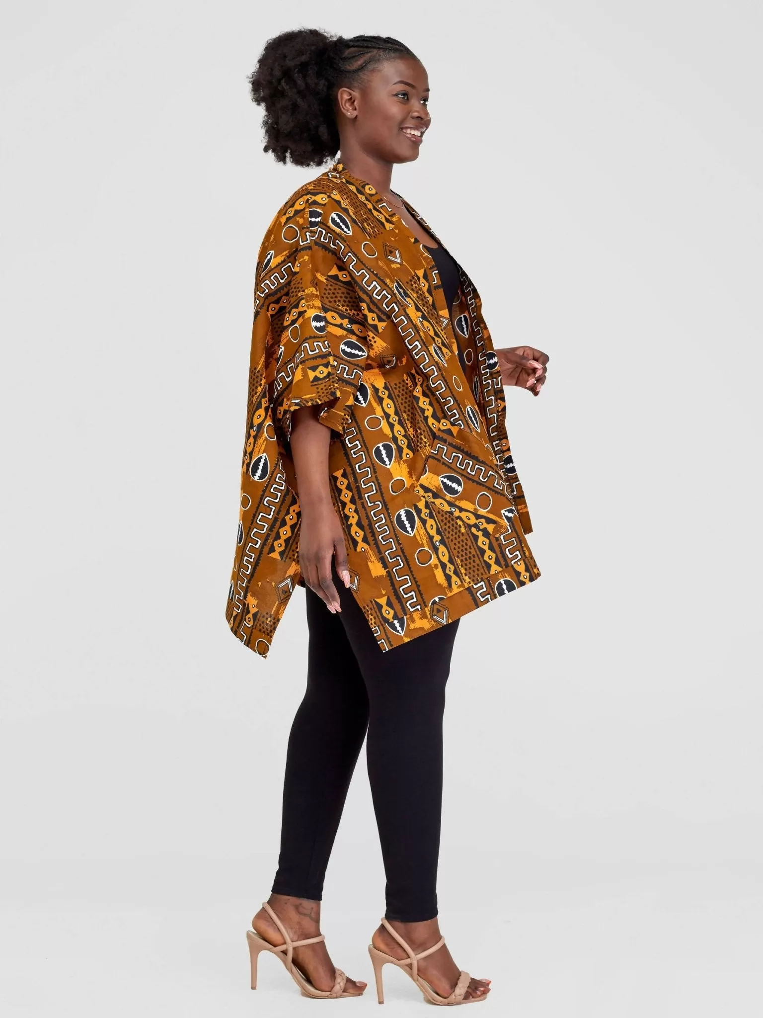 Izulu Magnum Short Kimono - Brown Print