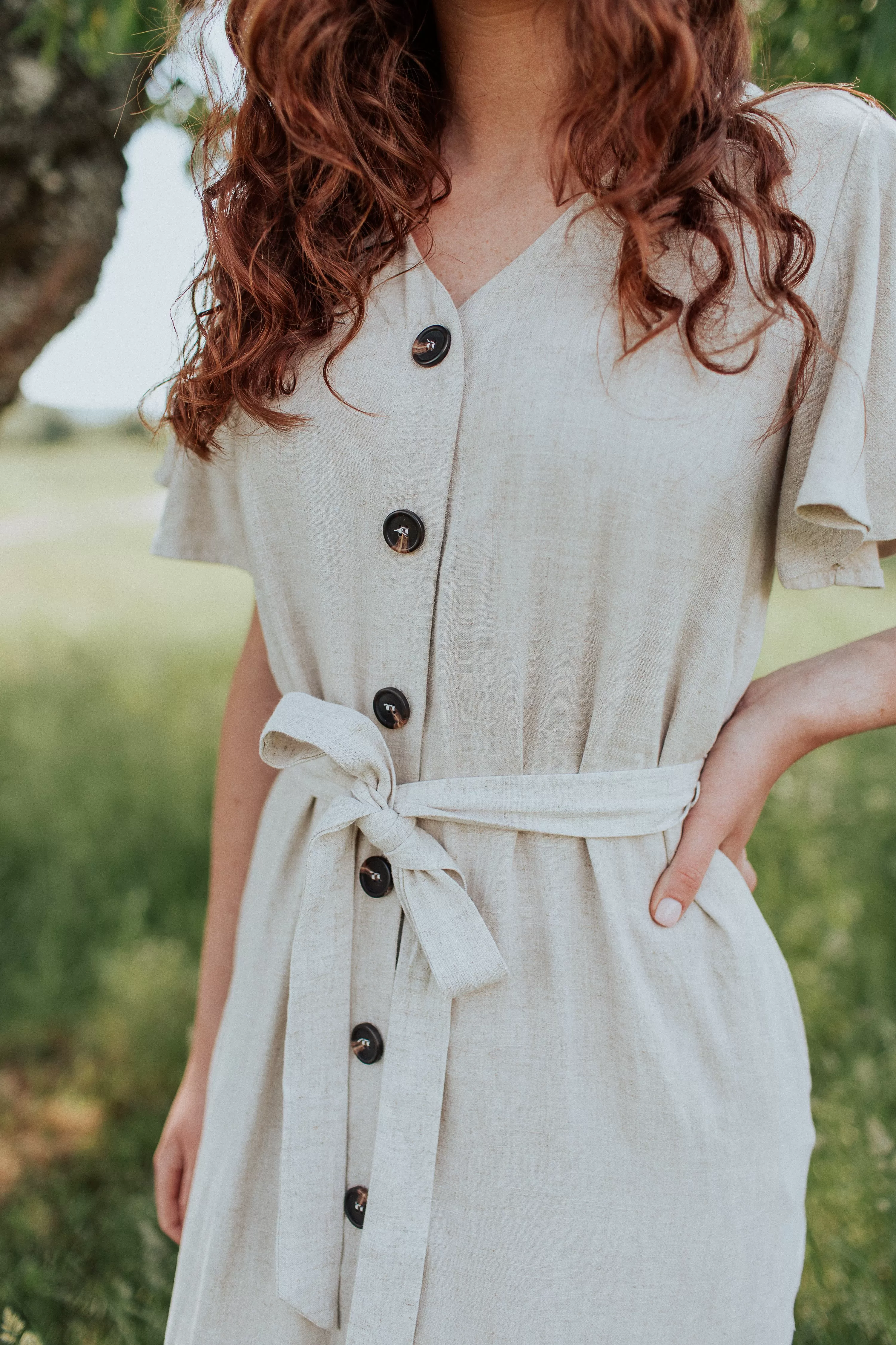 Janelle Button Down Dress in Oatmeal