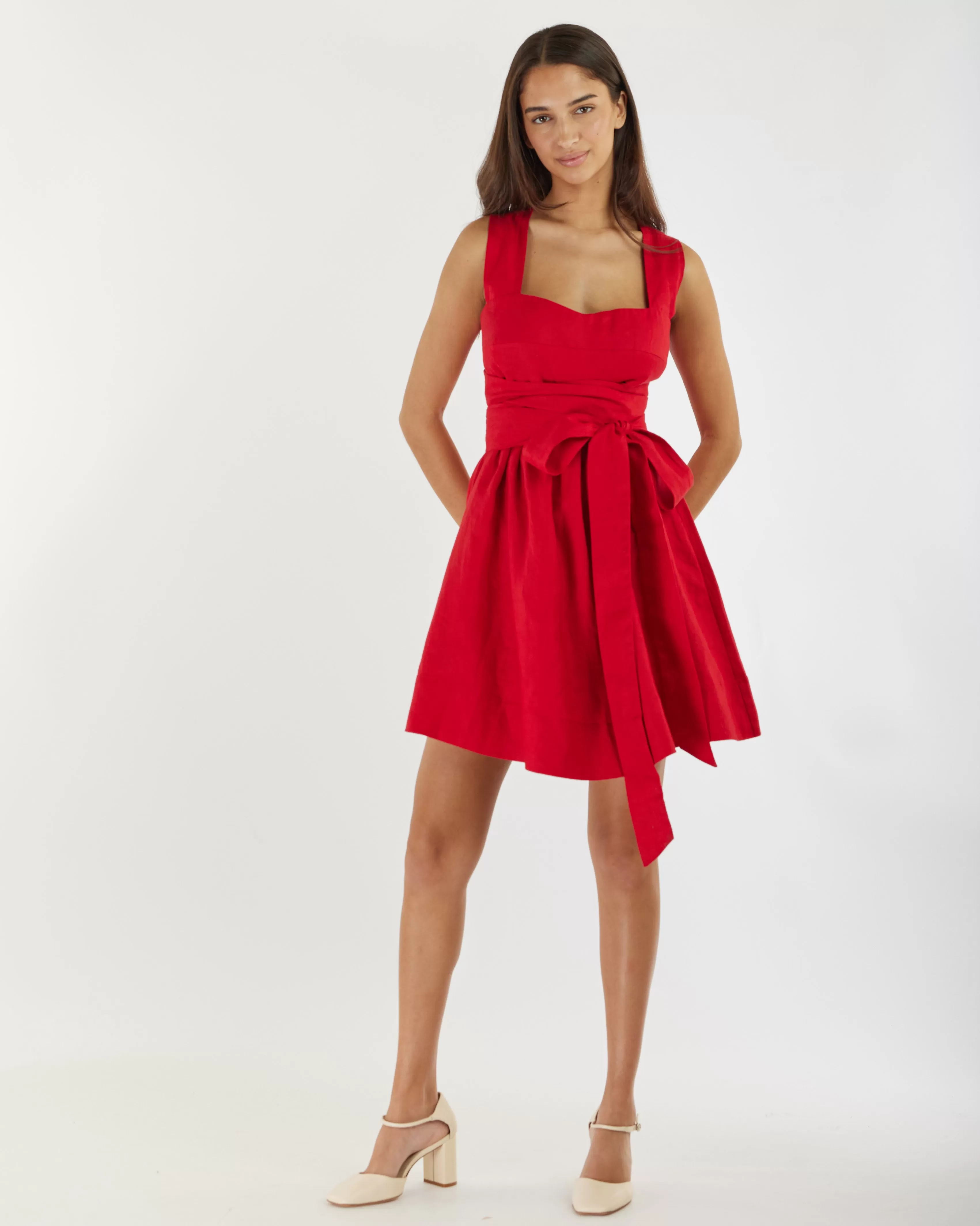 Juliette Linen Mini Dress - Red