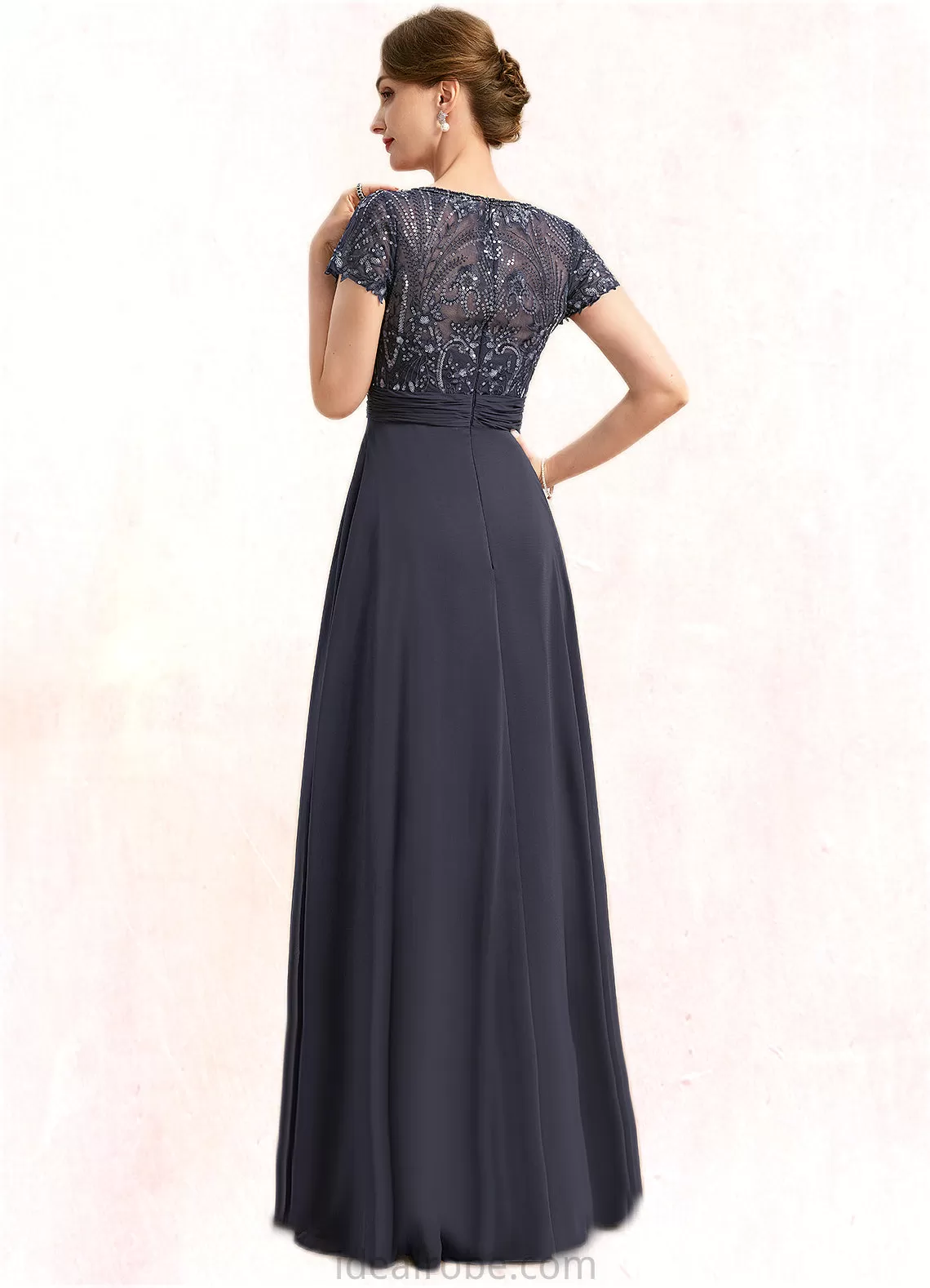 Kaley A-line V-Neck Floor-Length Chiffon Lace Mother of the Bride Dress With Beading Cascading Ruffles Sequins STKP0021675