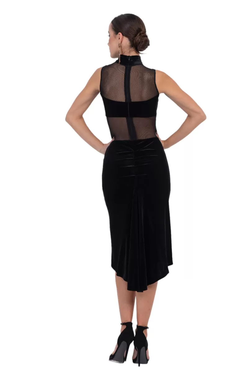 La Noche Velvet Tango Dress With Mesh Details