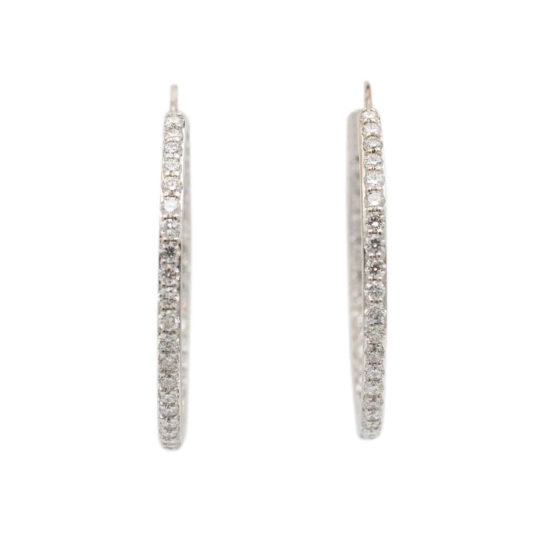 Ladies 14K White Gold 1.75ct Inside Out Diamond Hoops Earrings