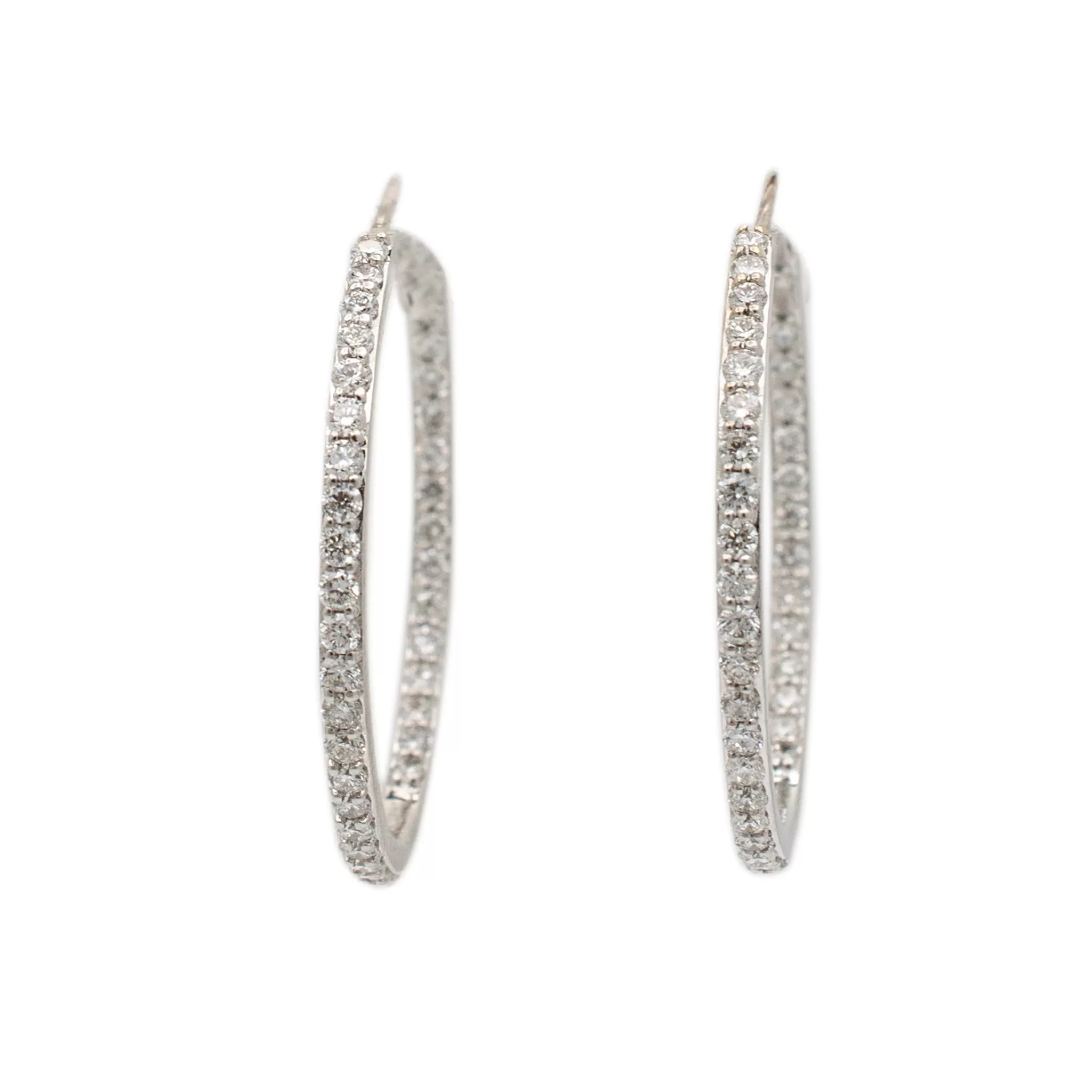 Ladies 14K White Gold 1.75ct Inside Out Diamond Hoops Earrings