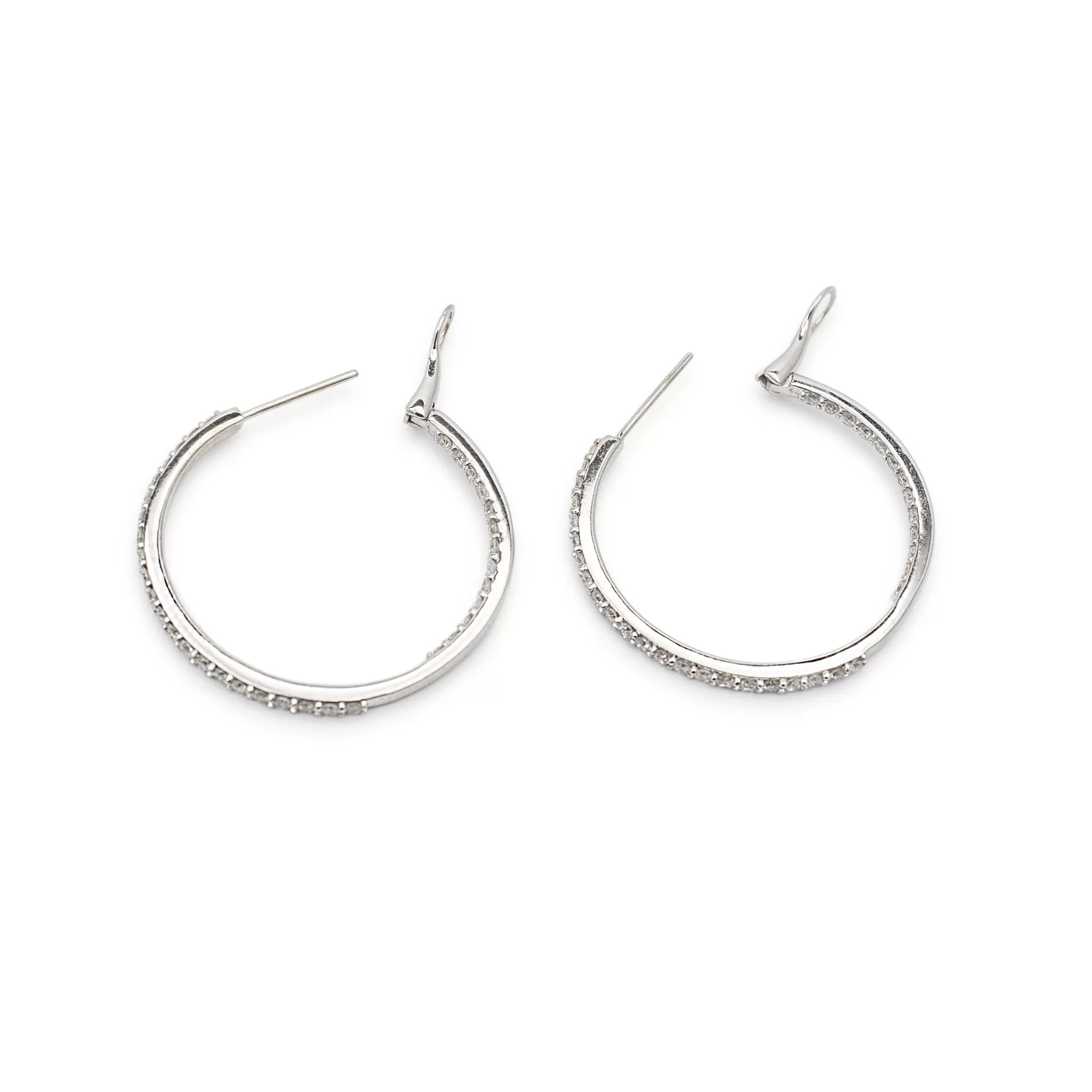 Ladies 14K White Gold 1.75ct Inside Out Diamond Hoops Earrings